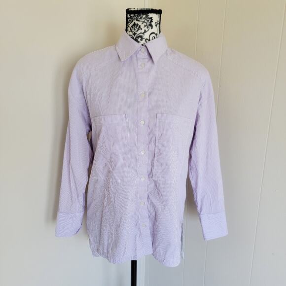 Anthro Maeve Oversized Striped Button Down Shirt - Picture 1 of 3